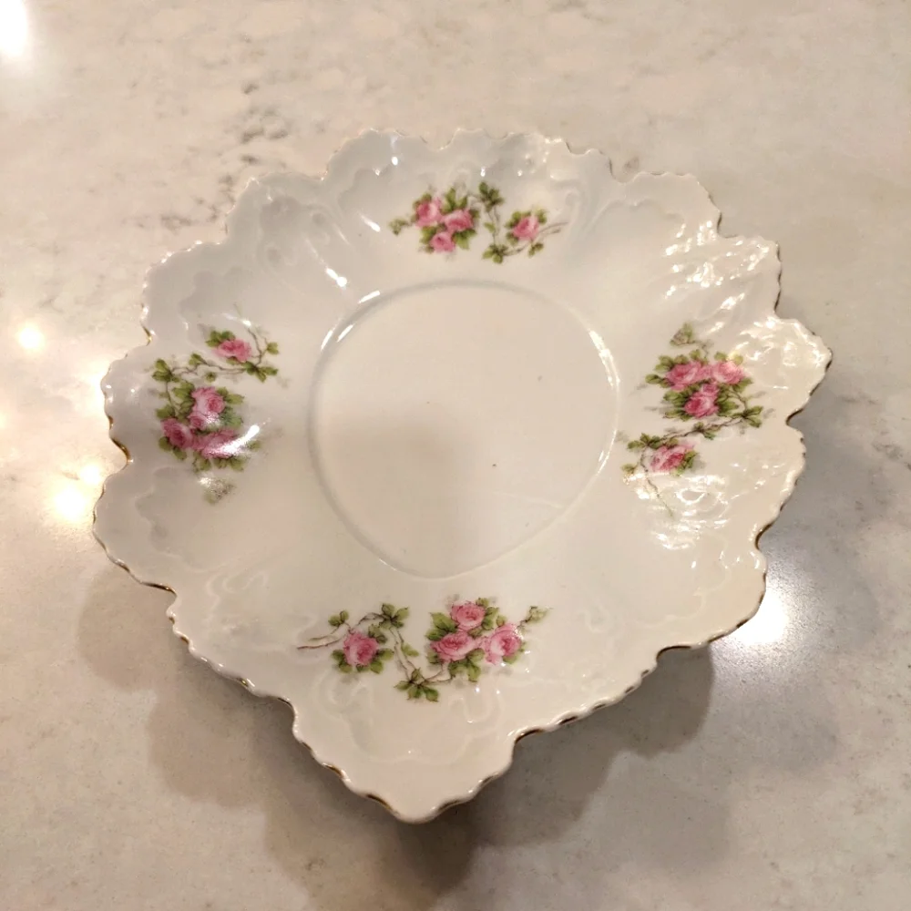 Vintage MZ Austria Hand Painted Floral Porcelain Trinket Dish 6.5